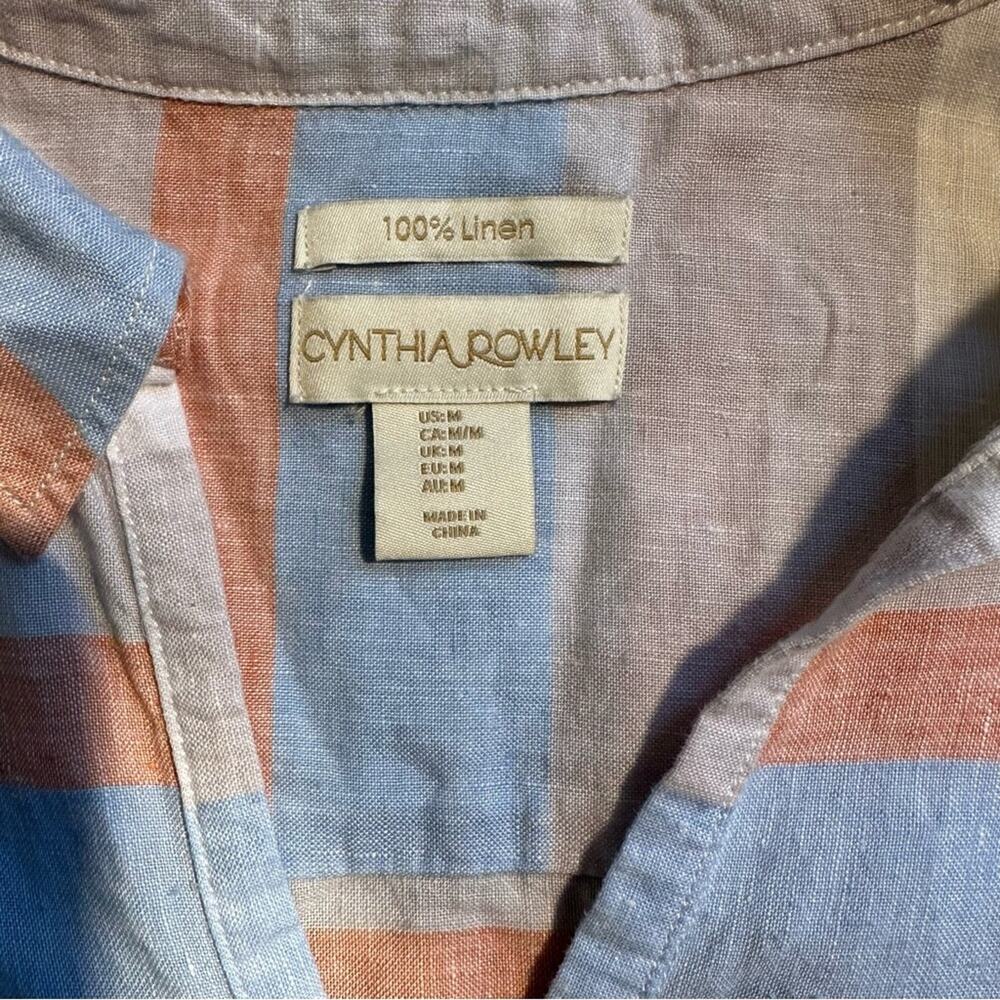 Cynthia Rowley 100% Linen Shirt 3/4 Sleeve Collared V-Neck Top Size Medium - Picture 3 of 7